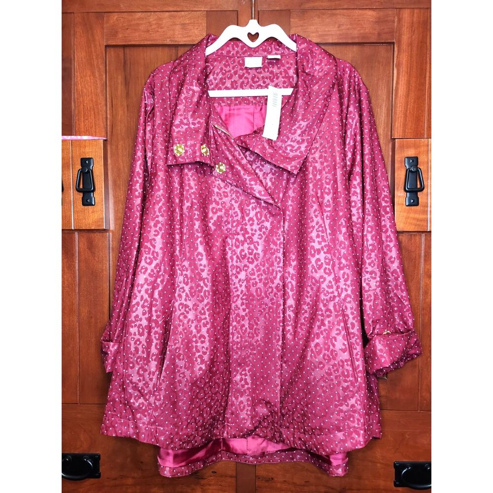 Chico's Zenergy Jacket Red Cheetah Print & Polka Dots Womens Size XXL NWT!